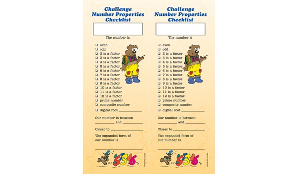 Challenge Number Properties Checklist Poster